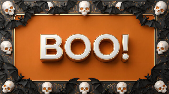 Halloween boo sign with spooky skulls and black wings isolated on a transparent background