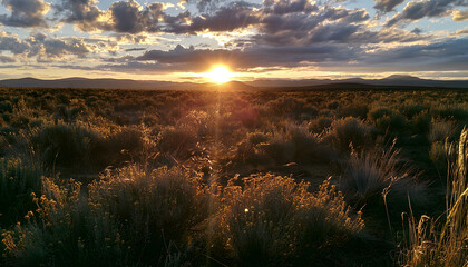 Naklejka premium sagebrush at sunset in northern california