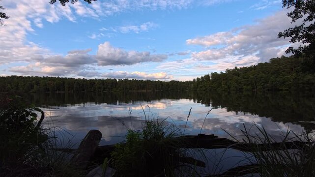 Calm Forest Lake Reflection at Late Summer Afternoon