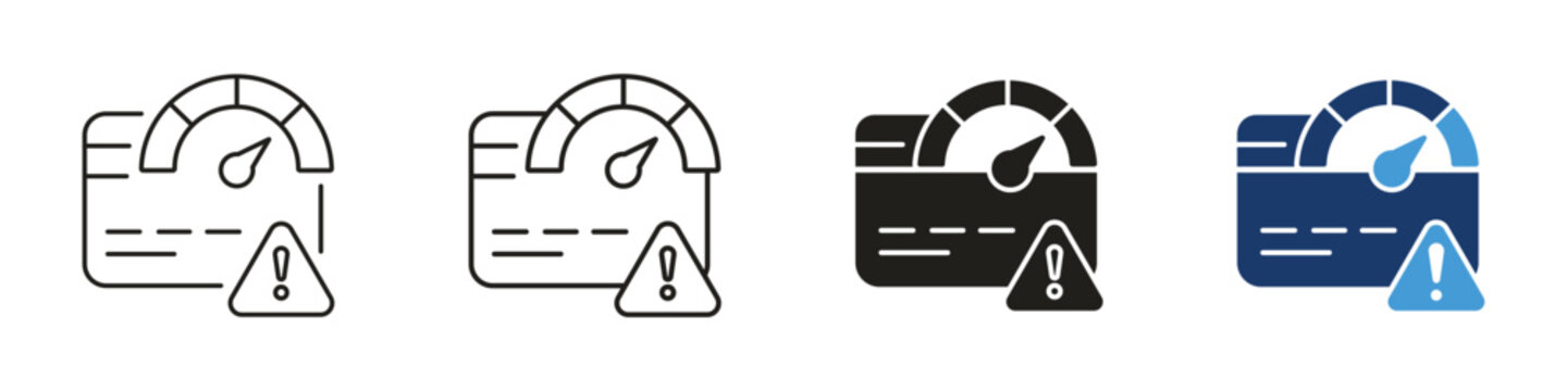 Credit card limit alert icon set, debt score risk symbol, vector illustration