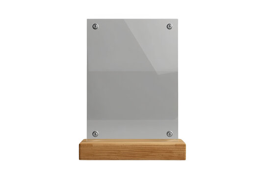 Blank clear acrylic sign holder on wooden base