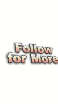 3D Follow for More typography text animation over a white background. Social media outro call to action with a colorful gradient transition effect.