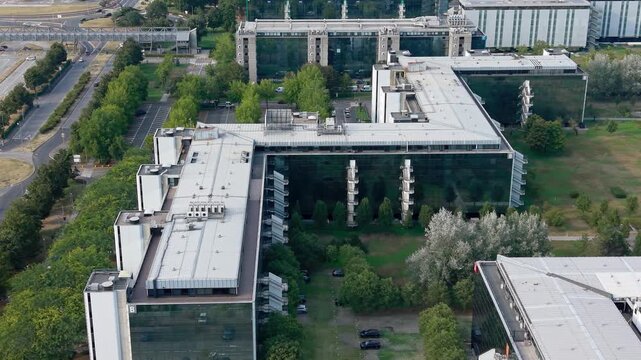 Drone View of Milanofiori Business Park and Modern Office Buildings Near Milan, Italy