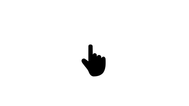 Minimalist black hand cursor clicking animation on clean white background, for user interface, digital interaction, website, navigation, software tutorial, and interactive web experience