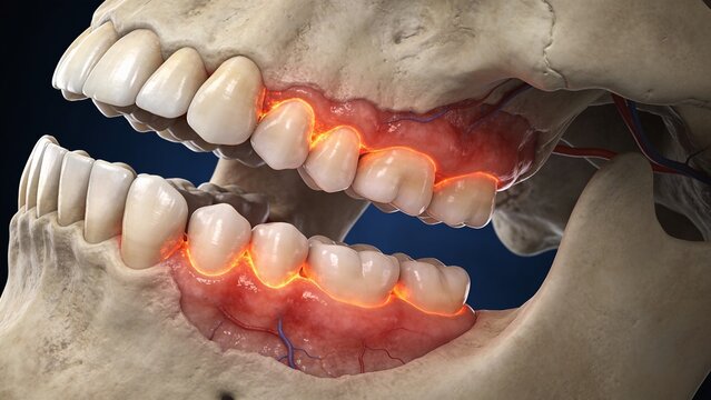 Periodontitis and Inflamed Gums 3D Medical Illustration of Dental Infection