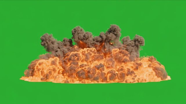 Fuel air volumetric fireball explosion on green screen