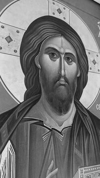 Jesus Christ icon in the Church, black and white 4K video