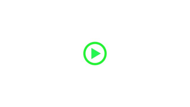 Animation of green pause button turning to play with morph style over a white background.Great for media player.