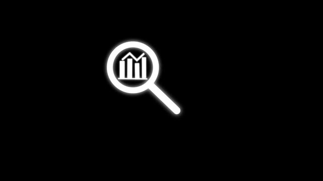 Magnifying glass over a bar chart vector icon. filled flat sign for mobile concept and web design.Branding, strategy, digital. Flat design styl