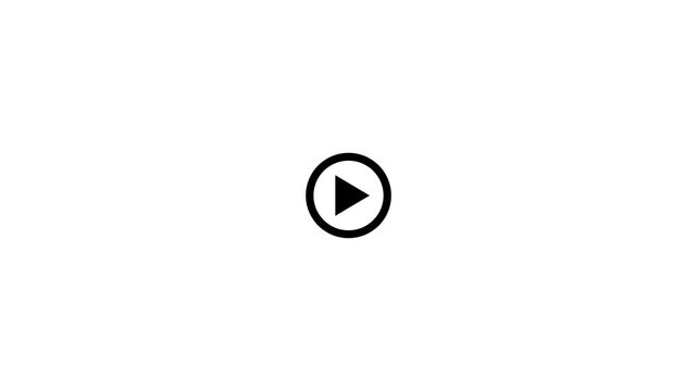 Simple white play button icon animation on white background play icon, Simple black play button icon on a clean white background
