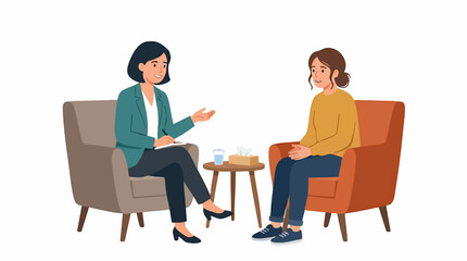 Fototapeta premium Therapist and patient in session, discussing mental health and well-being in a comfortable setting isolated on white background