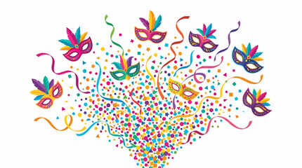 Obraz premium Colorful Mardi Gras Masks and Confetti Explosion Celebration isolated on white background
