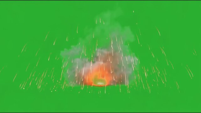 Thermite spark shower incendiary effect on green screen