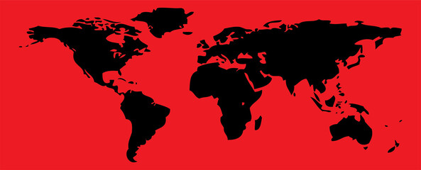 Black World Map Silhouette on Red Background © Hasan