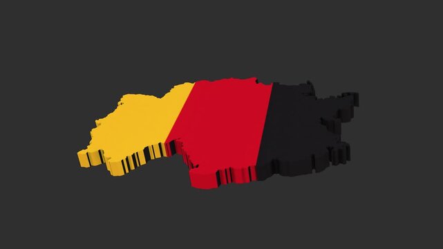 3D Render of Belgium Map with National Flag Design on Dark Background
