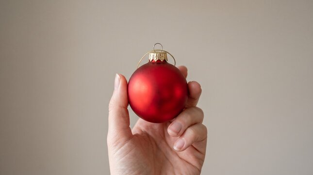 Close-up of hand holding red Christmas ornament for holiday decoration