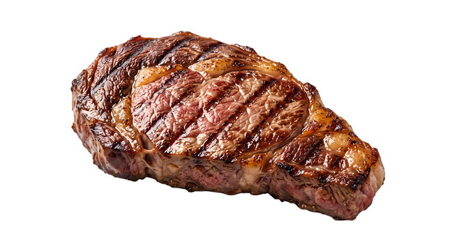 A delicious grilled ribeye steak with charred grill marks presented as an isolated object on transparent background isolated on transparent background