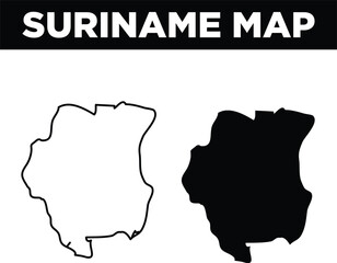 Suriname map outline and solid black silhouette vector illustration with suriname country geographic shape graphic design © SMABDULLAH