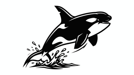Naklejka premium Vector illustration of a majestic orca whale leaping out of the water with splashes, isolated on a white background