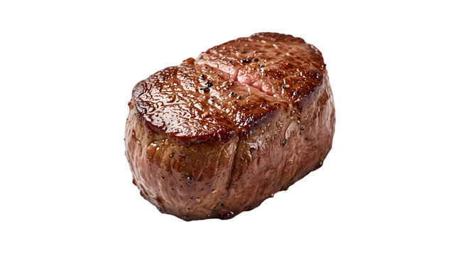 A perfectly grilled medium rare beef filet mignon steak isolated on transparent background