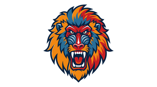 Fierce colorful baboon mascot vector illustration with aggressive expression and mane