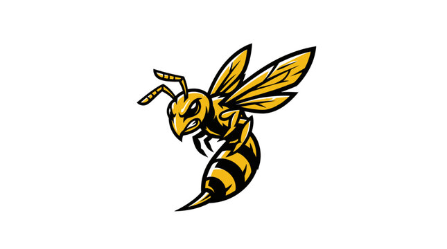 Fierce yellow hornet mascot vector graphic for sports team branding or aggressive insect icon design