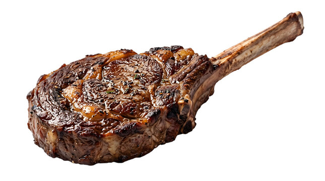 A delicious grilled tomahawk ribeye steak cooked to perfection isolated on transparent background