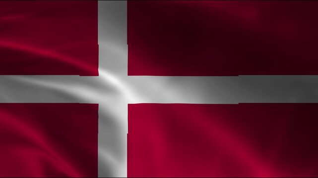 National Flag of Denmark Waving in the Wind Animation, Danish Dannebrog Red and White Cross Flag Seamless Loop Motion Graphic Background