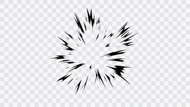Dynamic manga-style blast frame isolated on transparent background, perfect for action scenes, power attacks, visual effects, game UI, motion graphics, and comic book design.