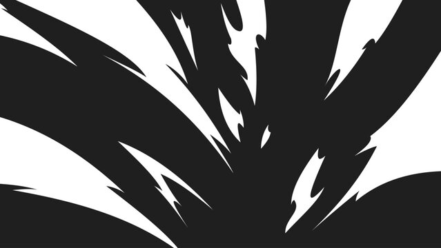 Black and white abstract manga impact effect with bold jagged shapes, sweeping strokes, and explosive directional forms.