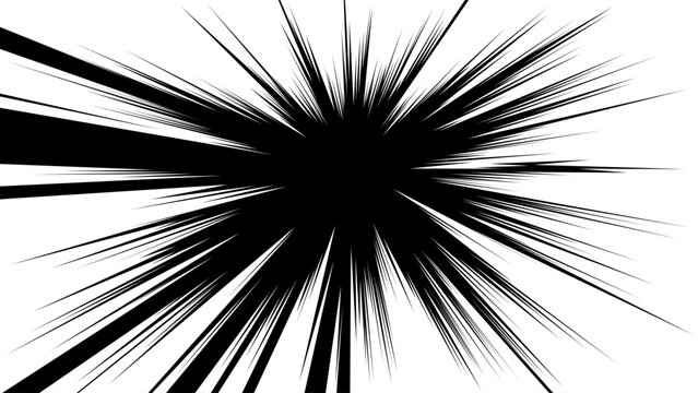Black and white manga speed line effect with dense radial streaks and a powerful central burst. Dynamic anime-style motion background designed to convey extreme speed, acceleration, impact, energy.