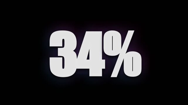 A bold numeric sign displays the figure thirty four percent in a glowing font style that highlights statistical growth metrics for business presentations or financial data analysis reports