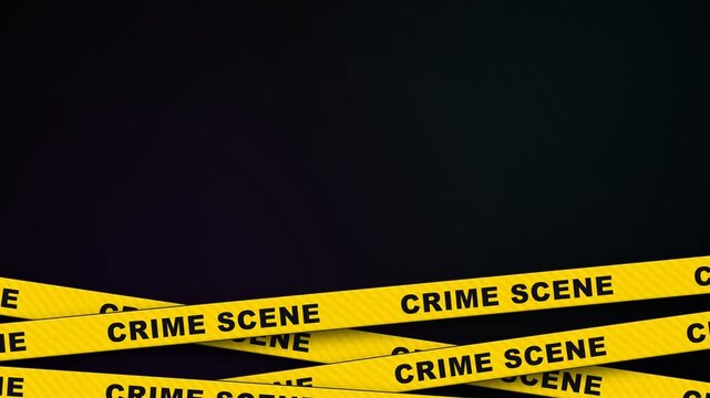 A series of yellow warning tapes displaying the warning message that a restricted area remains under active investigation by law enforcement authorities while securing the perimeter for forensic