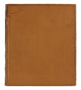 Vintage leather book cover isolated on transparent background (png). Antique burgundy spine and gold foil embossed frame template with blank copy space for luxury mockup design.