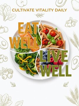 Portion control plate with healthy balanced meal of vegetables and pasta