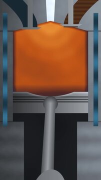 Internal Combustion Engine Cylinder Cross Section With Flame Front Seamless Loop in rich steel tones vertical 9:16