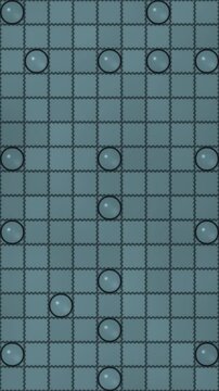 Electrowetting Droplet Grid Stepping Across Microfluidic Electrode Tiles, Seamless Loop in cool teal tones vertical 9:16