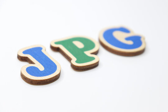 Wooden letters jpg on white background