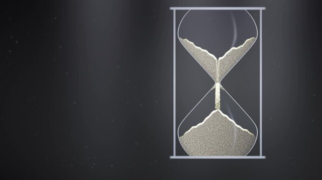 Falling sand grains inside an hourglass forming a cone pile abstract seamless loop in calm ivory tones