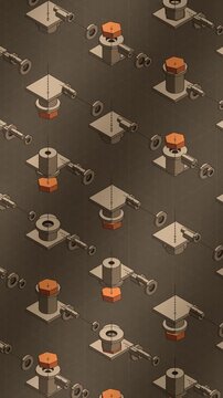 Isometric Exploded View of Machine Parts Separating and Reassembling, Flat Three Tone Seamless Loop in soft kraft tones vertical 9:16