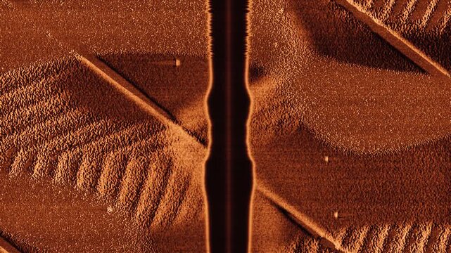 Side Scan Sonar Seabed Survey Waterfall With Acoustic Shadows Seamless Loop in rich rust tones