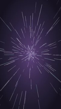 Warp speed hyperspace starfield flight seamless loop in bright violet tones vertical 9:16
