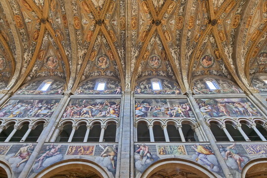 The Parma cathedral Interiors, architecture and artworks details. Emilia Romagna, Italy.