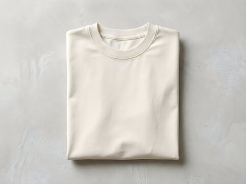 Folded light yellow t-shirt on a gray surface