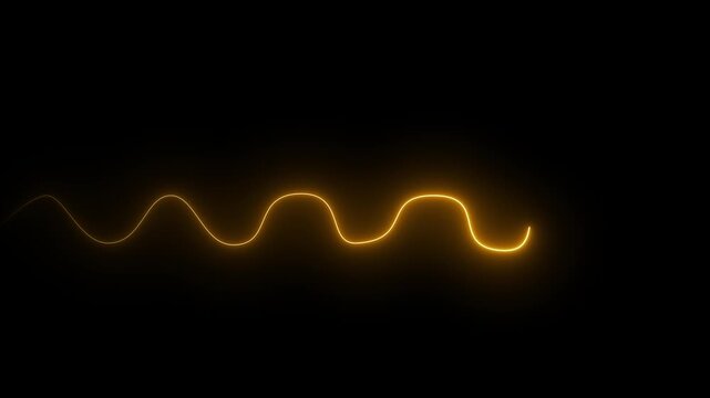 Glowing golden sine wave animation on black background, abstract neon frequency pulse