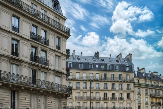 Paris, typical buildings in the 5e arrondissement, rue Monge, ancient facades
