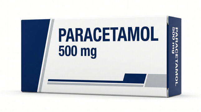 Generic paracetamol 500mg painkiller medicine box isolated on white background