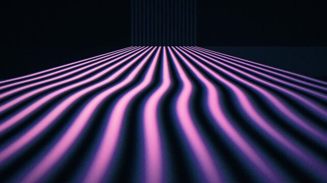 Purple and pink wavy light ridges with horizon perspective set a dark cinematic seamless loop for motion backgrounds, titles, VJ sets, and screensavers.