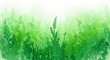 Obraz premium Lush watercolor field with jade and fern tones blending through wet-on-wet diffusion, creating a sophisticated and organic painted texture, soft, brushstroke, flow