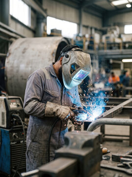 Welder at Work with Sparks Flying